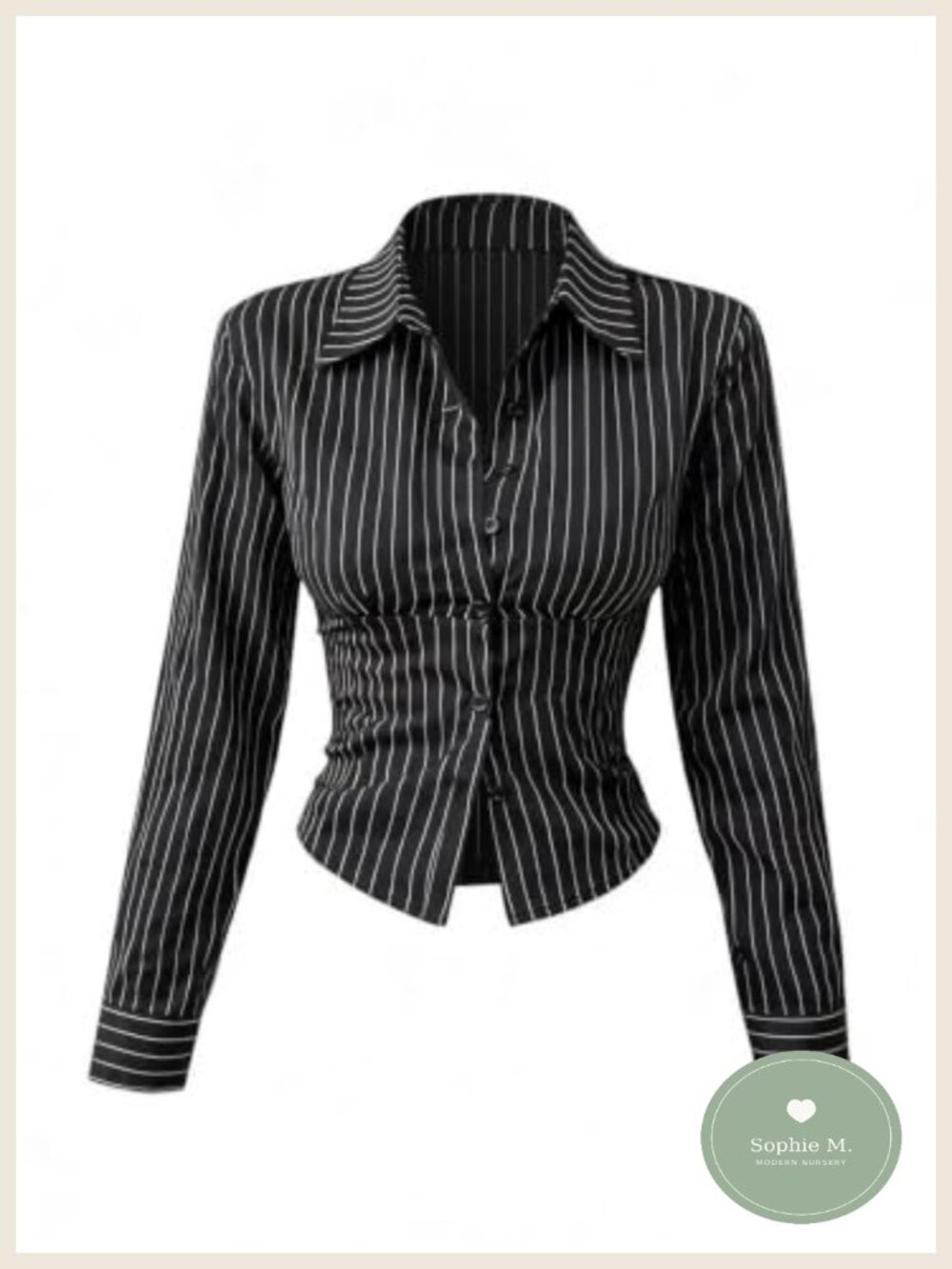 Striped Button Down Blouse Long Sleeve Fitted Work Shirt Polyester